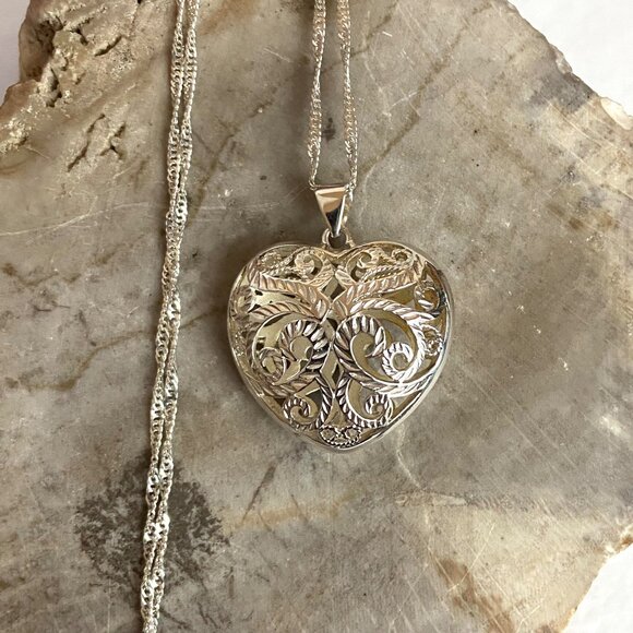 Steven Lavaggi Sterling Silver 925 Filigree Puffy Heart Angel Pendant Necklace - Picture 15 of 16